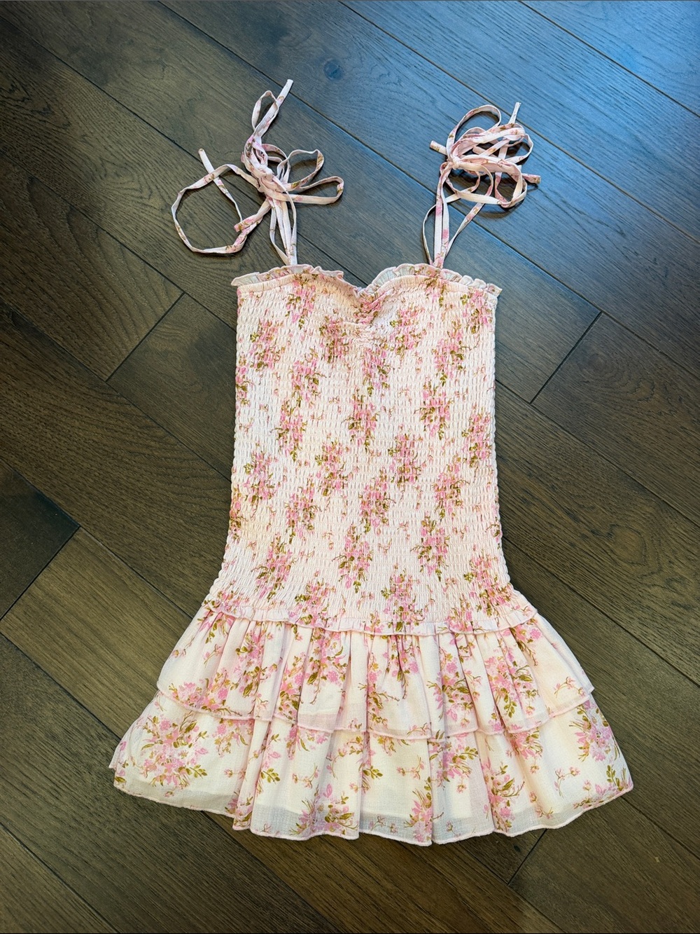 Katie J NYC Pink Floral Tween Meri Printed Smocked t Dress Large - C72-065